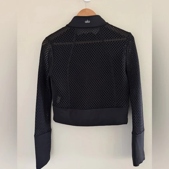 ALO Yoga Black Bomber Jacket with Mesh Sleeves and Back Size Medium - Picture 5 of 7